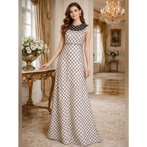 Tory Burch Madeline Silk Organza Gown Black Ivory Beaded Evening Dress NWT